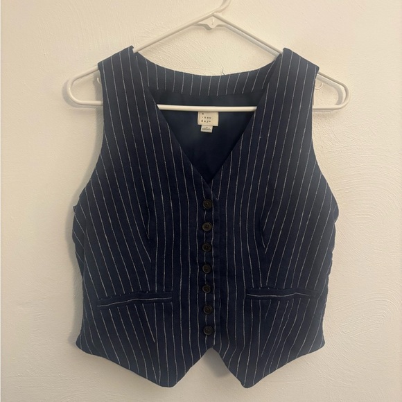 a new day Jackets & Blazers - A New Day Navy & White Striped Vest Size Small